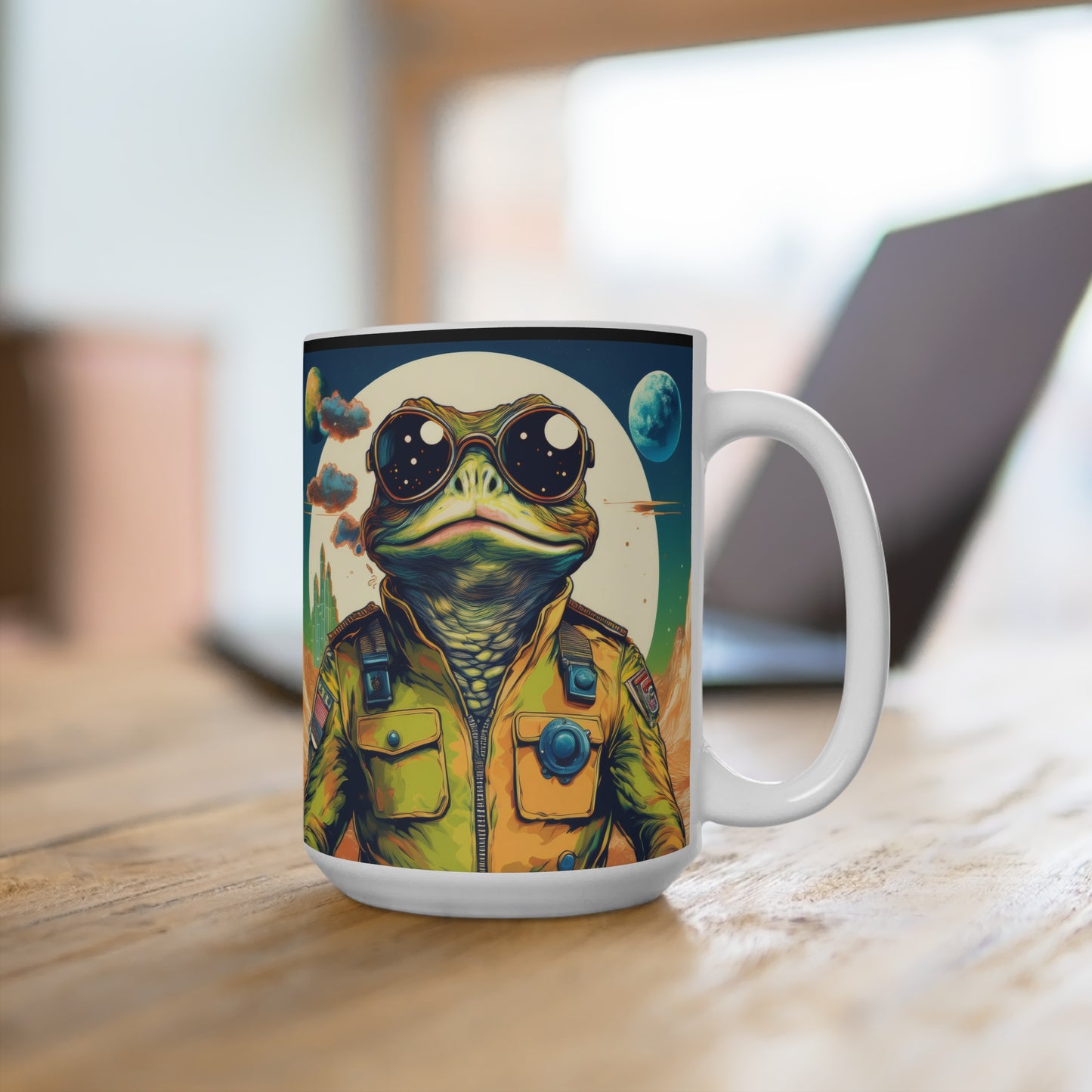 Lunar Lander Toad Mug – Sip to the Glow of Twin Moons | 15oz Retro Space Mug