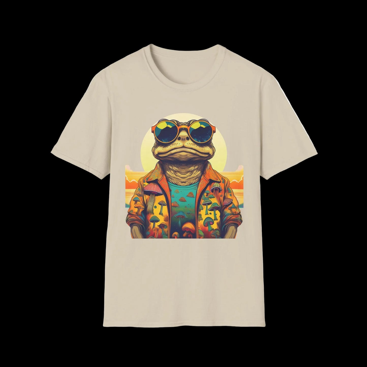 Sunset Shroom Toad Tee – Immerse in Psychedelic Bliss | Festival Essential