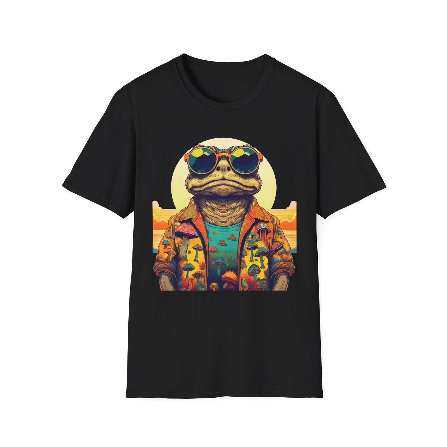 Sunset Shroom Toad Tee – Immerse in Psychedelic Bliss | Festival Essential