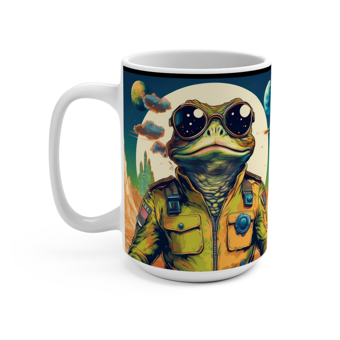 Lunar Lander Toad Mug – Sip to the Glow of Twin Moons | 15oz Retro Space Mug